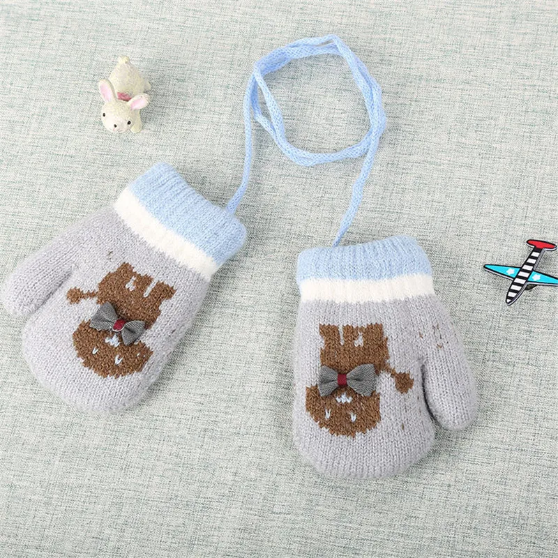 Cute Infant Baby Gloves Thicken Hot Girls Boys Of Winter Warm Rope Full Finger Cartoon Soft Knitting kid Mittens | Детская одежда и