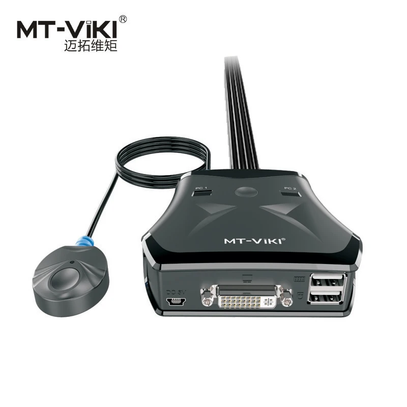 Новый дизайн переключатель KVM DVI с 2 портами USB проводным умным ручным удлинителем
