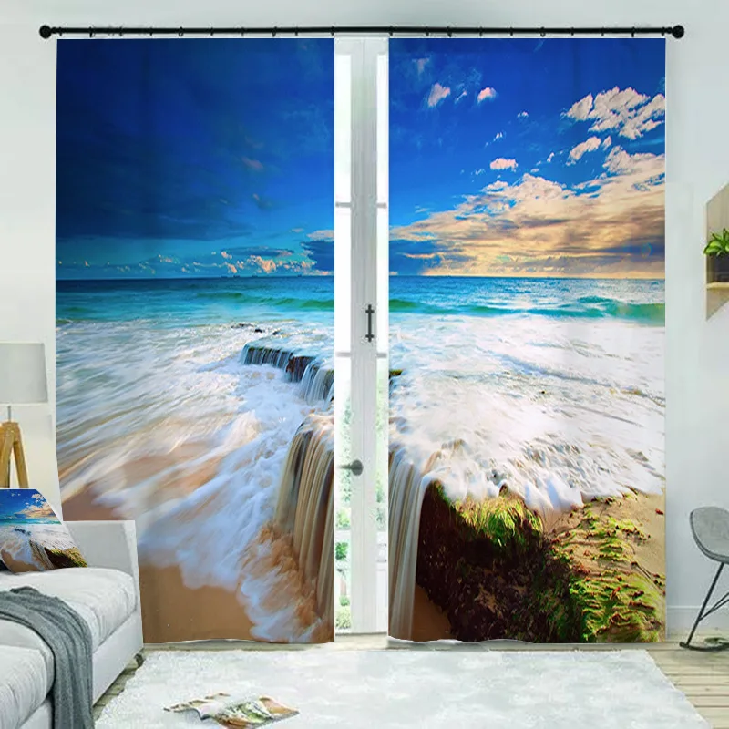 

3d Curtains for living room Window Curtain Luxury Blackout Bedroom decorate Cortina Drapes Rideaux Seaside scenery pillowcase