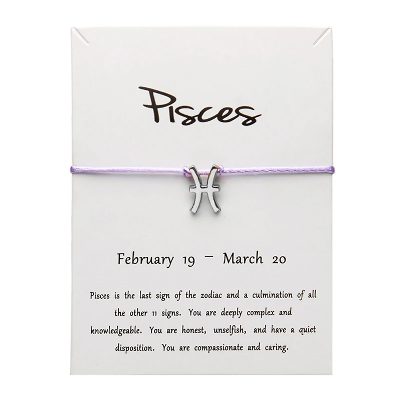 LTpruple Silv Pisces Белая карта, модное ювелирное изделие, 12 созвездий, Зодиак рыбы, счастливая веревка, браслет, браслеты для женщин, аксессуары - Окраска металла: LTpruple Silv Pisces
