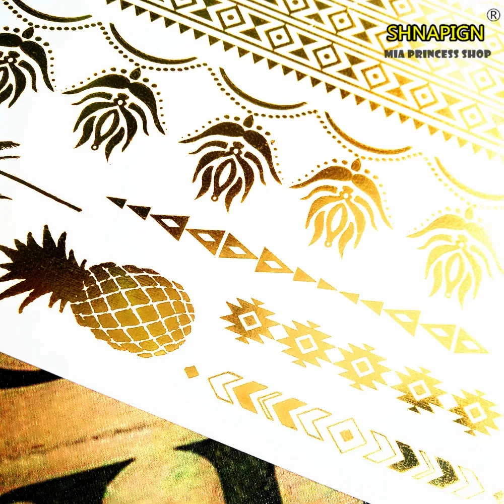 Большой Золотой кокосовое дерево ананас временная татуировка боди арт вспышка