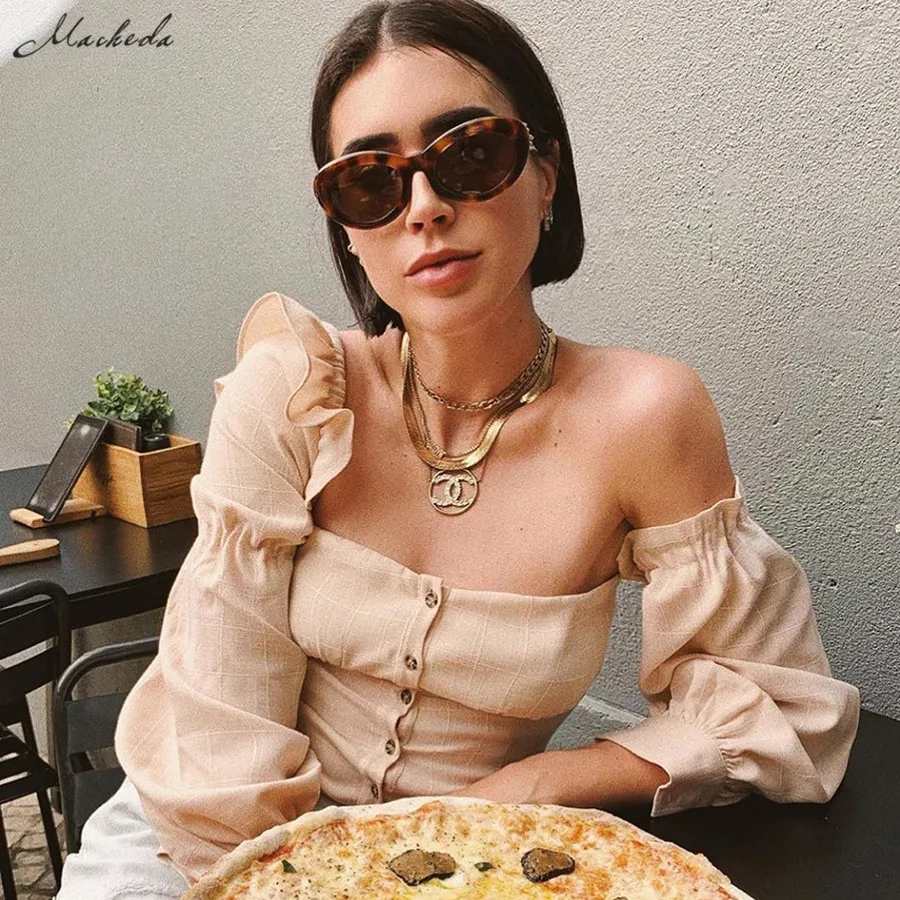 Macheda Новая женская модная летняя винтажная блузка клетчатая топ с длинным