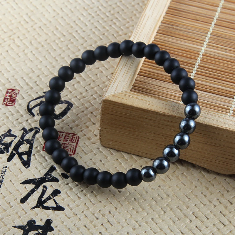 Women Black Natural Stone Bracelet Beads Hematite Therapy Health Care Magnet Men's Jewelry | Украшения и аксессуары