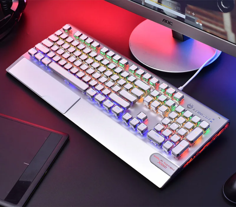 Механическая игровая клавиатура X1000 металлическая панель USB Проводная компьютерная клавиатура с подставкой для запястья, светодиодный клавиатура с подсветкой синий переключатель