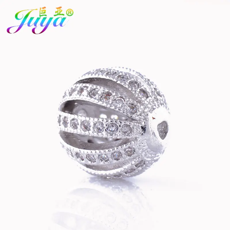 10mm White Gold Juya DIY ювелирные изделия металлические бусины микро паве циркон 10 мм Starburst круглый шар бусины для женщин мужские украшения из бисера Изготовление - Цвет: 10mm White Gold