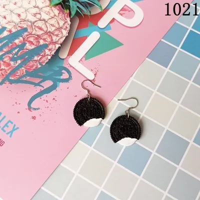 Oreo Милые серьги-капли с имитацией еды, милые серьги с гамбургером, фруктом, яйцом, винным стеклом, печеньем, висячие серьги, модные ювелирные изделия для женщин - Окраска металла: Oreo