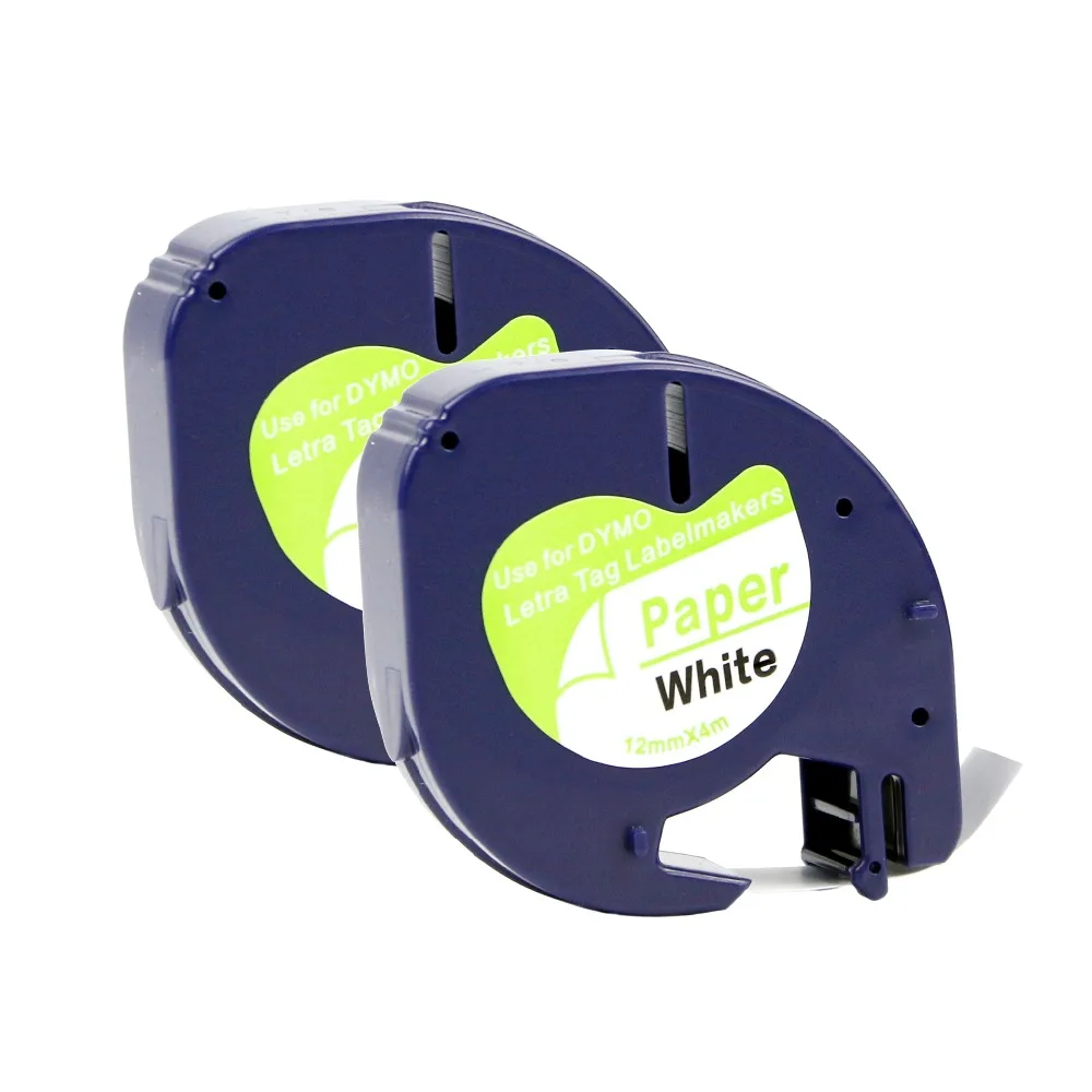 

2Pack/lot 12mm*4m 91200 black on white compatible DYMO LetraTag Tape paper Label