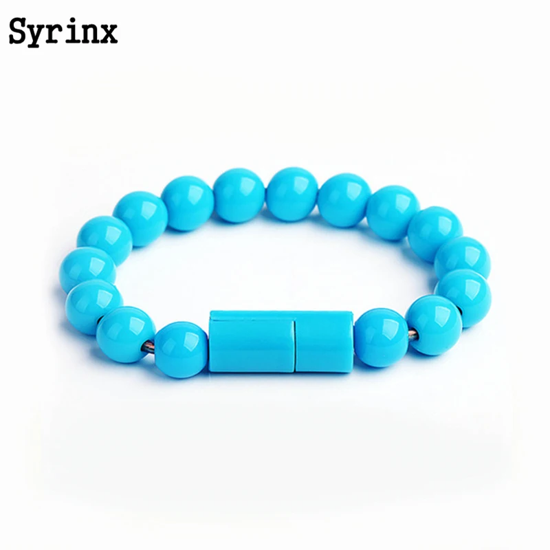 blue Syrinx 23,7 см 8 Pin браслет мобильного телефона Кабели микро-usb Тип C для передачи данных из бисера браслет Портативный Зарядное устройство для Iphone кабель короткий - Тип штекера: blue