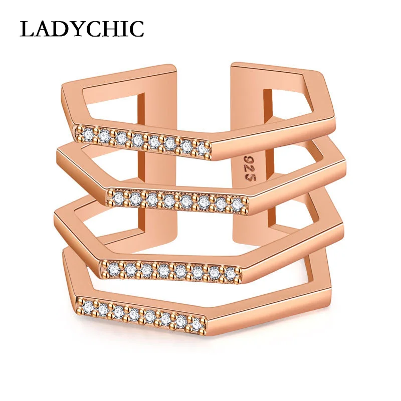 LADYCHIC роскошное розовое золото геометрическое кольцо неправильной формы для