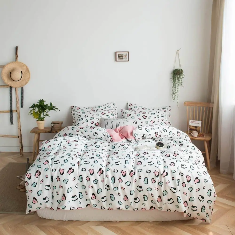 20192944 Pink Grey Yellow Hearts Bed Cover Duvet Cover Set Cotton Bedding Set Bedlinens Twin Queen King Flat Sheet Fitted Sheet - Цвет: 20192944