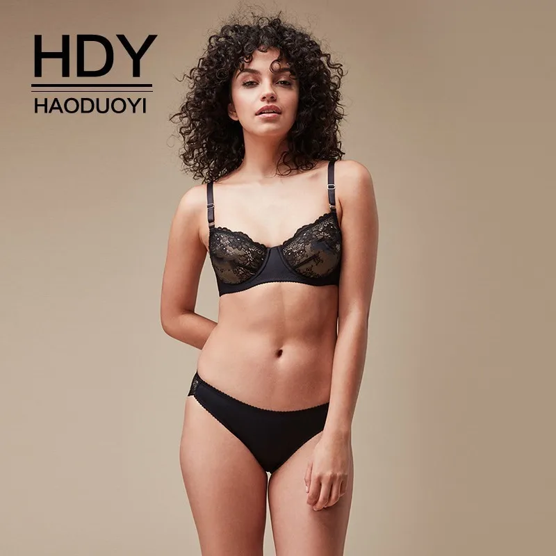 Женский кружевной бюстгальтер HDY Haoduoyi простой Регулируемый черный с открытой