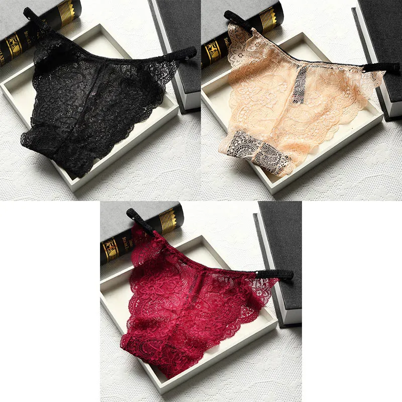 black nude wine 3 шт., сексуальные кружевные трусики, женское нижнее белье, дышащие женские трусики, прозрачные трусики, новое нижнее белье для женщин BANNIROU M-XL - Цвет: black nude wine