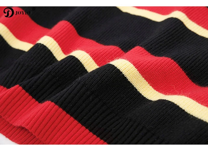 JOYDU Sweater For Women 2018 Winter Runway Design Ruffles Patchwork Wool Knitted Sweaters Red Black Striped Slim Pullover Jumper | Женская