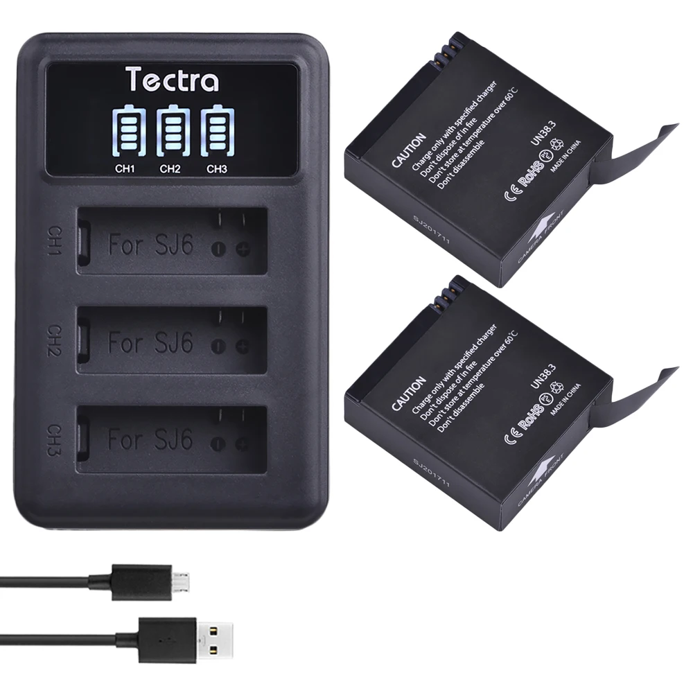 

Аккумулятор Tectra bateria 3,8 в, 1000 ма/ч, перезаряжаемый аккумулятор SJCAM LEGEND SJ6 + светодиодный usb-зарядное устройство с 3 слотами для SJ6 Legend SJ6 Legend Air Sports