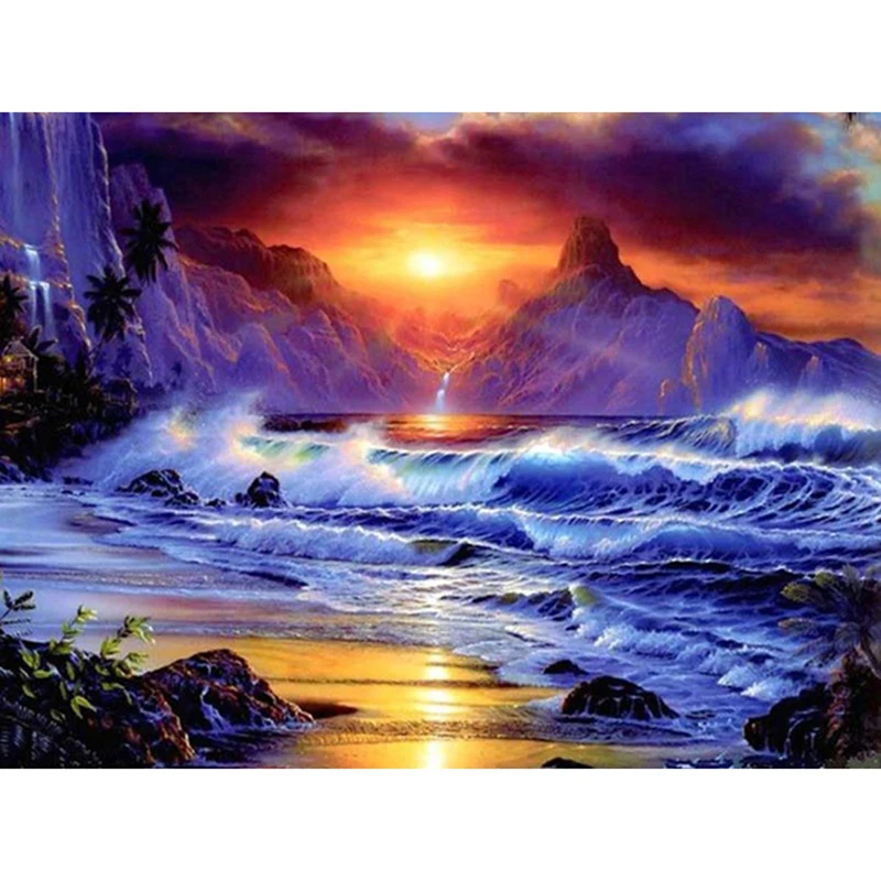 

Hot 3D Diamond Embroidery 5D DIY Diamond Painting Sea Sunset Landscape Diamond Painting Cross Stitch Rhinestone Decoration