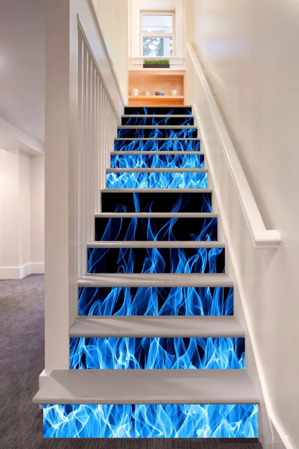 

6pcs/set 18cm x 100cm Blue Flame Pattern Style Stair Sticker Wallpaper LTT008