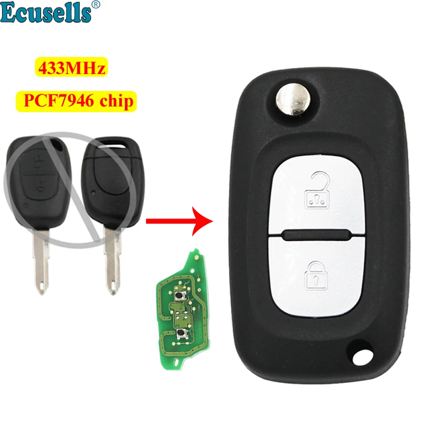 Модифицированный пульт дистанционного управления с 2 кнопками 433 МГц чип PCF7946 для