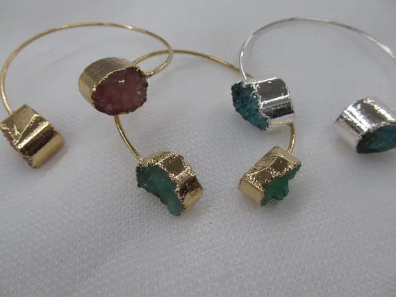 

high quality 2pcs 60mm Double Druzy Gold Bangle - Double Horn Shell - Adjustable Gold Bangle - Bangle Bracelet - Stacking Bangle