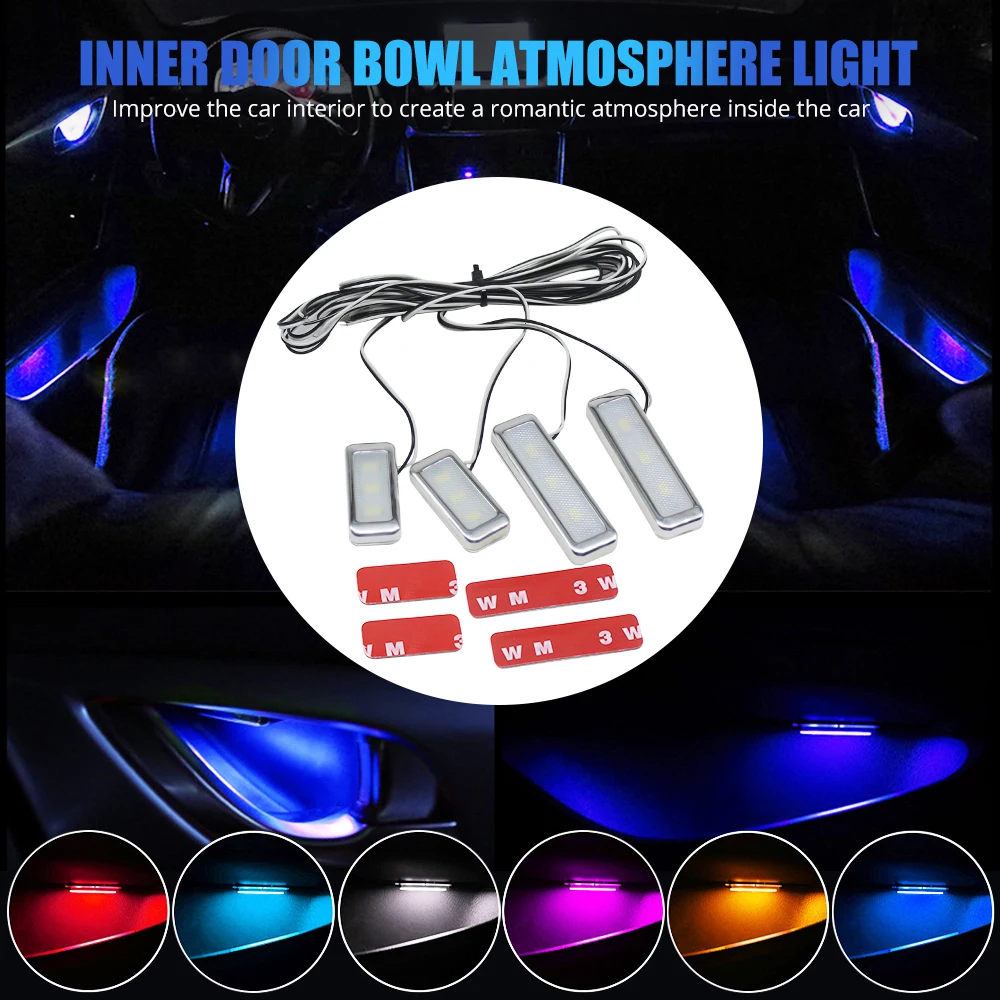 

Atmosphere Lamp Decorative Light Inner Door Wrists Armrest Storage Trough Auto Ambient Light For Car Door Interior Light 6 color