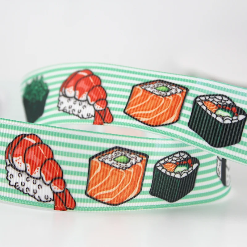 

Cartoon food green printed stripe polyester grosgrain ribbon 50 yards wedding decorative ribbons DIY bows fabric webbing