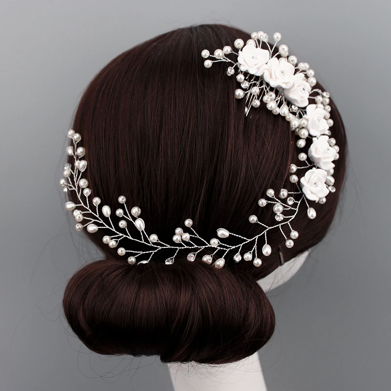 Женская Цветочная Заколка-Расческа с жемчужинами украшение для волос на мягкой