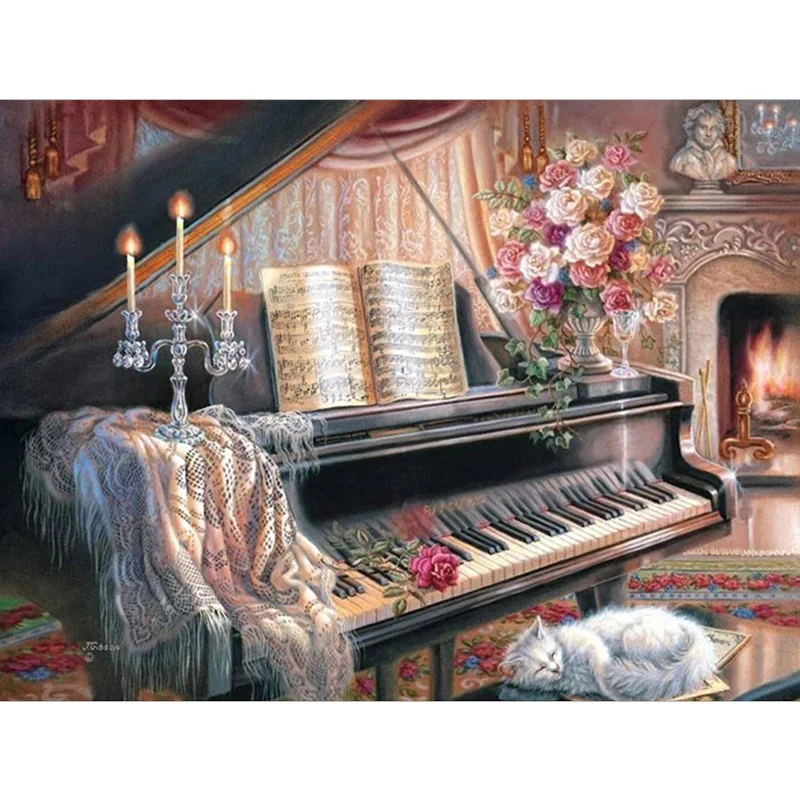 Diamond Embroidery piano Landscape Handmade Painting Needlework Mosaic Cross Stitch Home Decor | Дом и сад