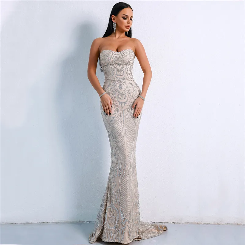 

2019 Sexy Maxi Dress Elegant Christmas Off Shoulder Glitter Backless Geometry Female Floor-Length Party Dress