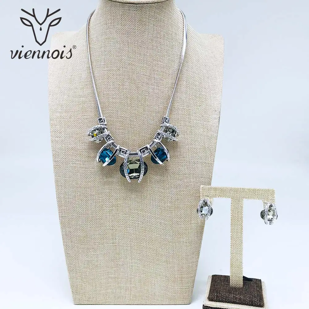 Viennois синий кристалл комплект ювелирных изделий ожерелье и серьги набор