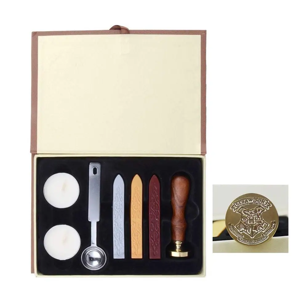 ON SALE Vintage Wax Sealing Stamp Sticks Melting Spoons Candles Set with Hogwart School Badge Wedding Invitations