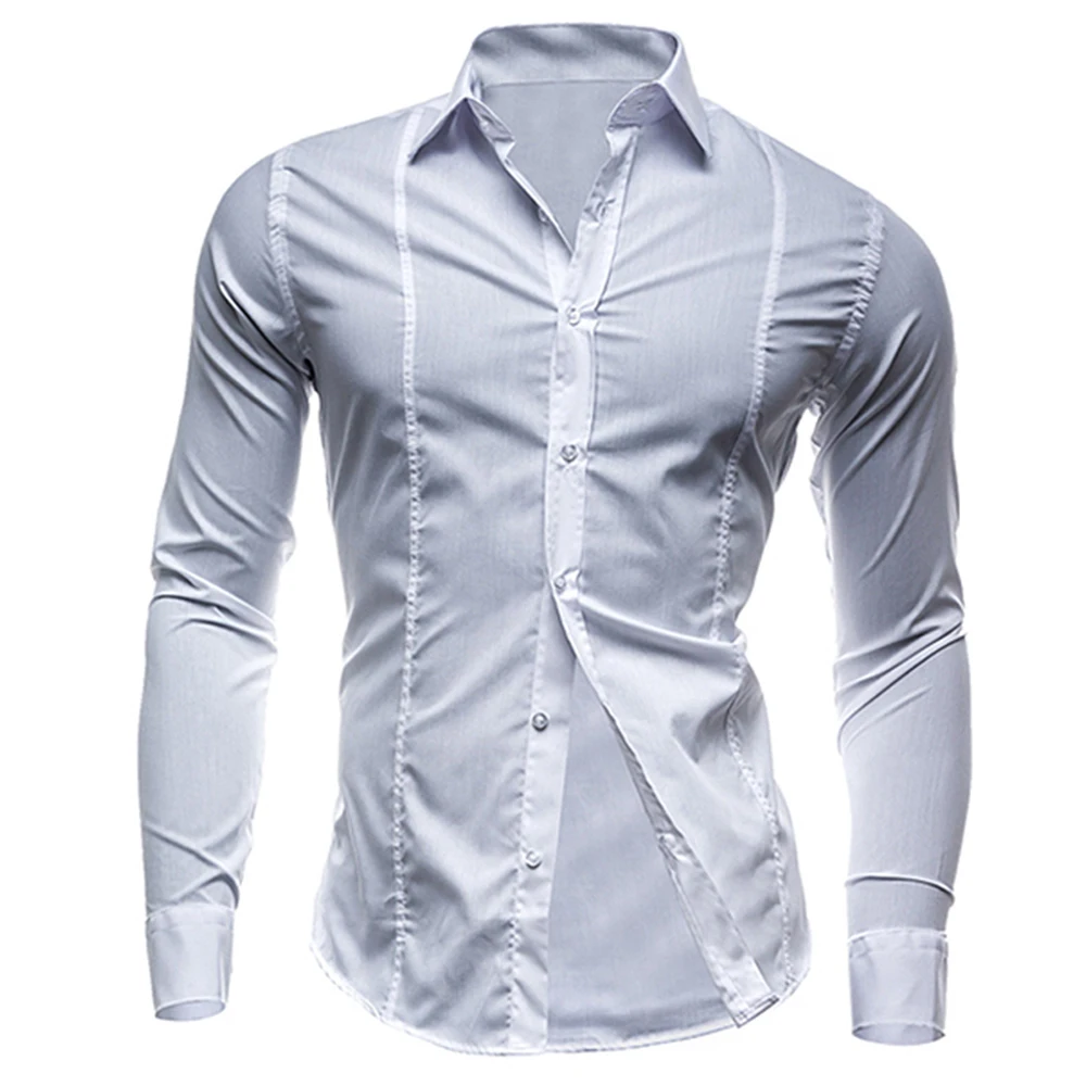 Рубашка мужская классическая с длинным рукавом хлопок однотонная приталенная