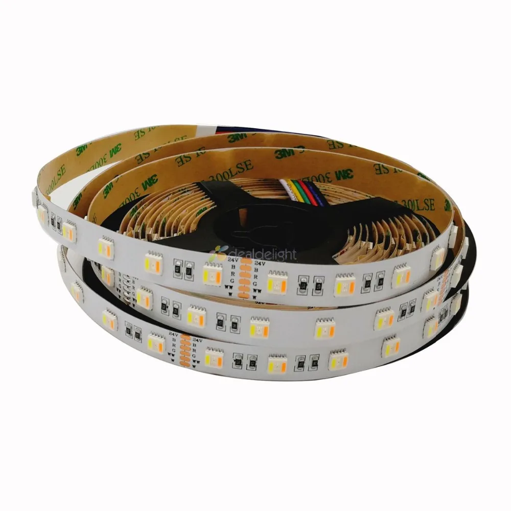Цветная(RGB+ CCT 5 в 1 Светодиодные ленты 5050 60 светодиодный/метр 12v 24v CW+ RGB+ WW фишек гибкие светодиодные ленты 5 м/лот
