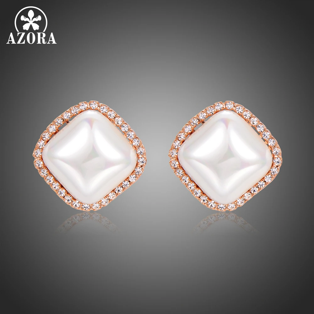 Женские Геометрические серьги-гвоздики AZORA розовое золото 585 пробы с натуральным