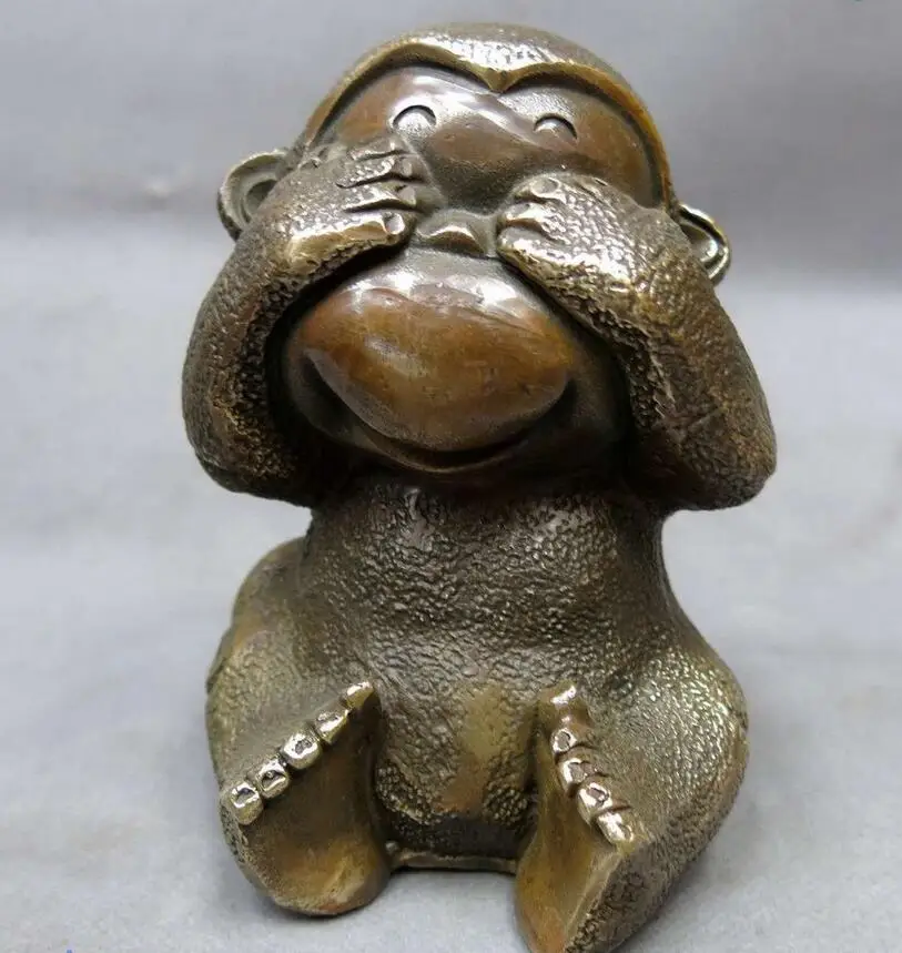 Китайская латунная скульптура резная медная статуя счастливая четыре обезьяны