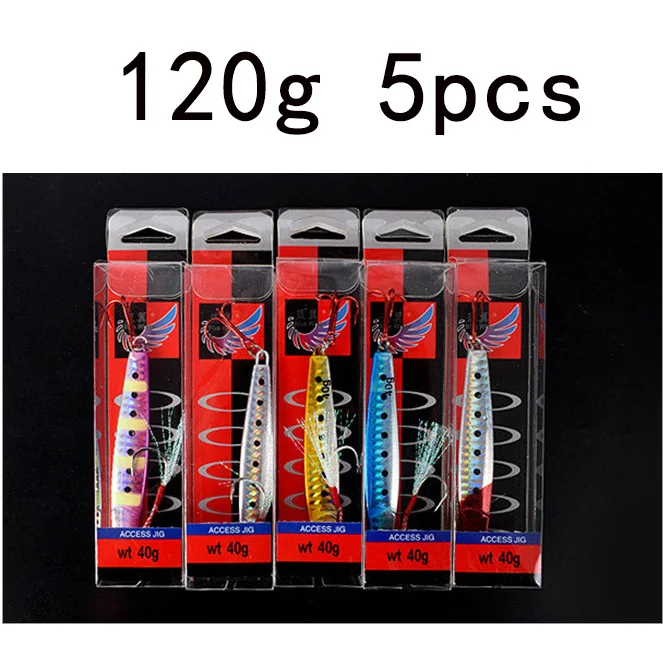 120g 5pcs 5 шт./партия glowLead быстрая приманки для рыбалки медленный джигинг 25 г/40 г/60 г/80 г/100 г/120 г/150 г вспомогательные крючки тройной крючок морской джиг металлический джиг - Цвет: 120g 5pcs