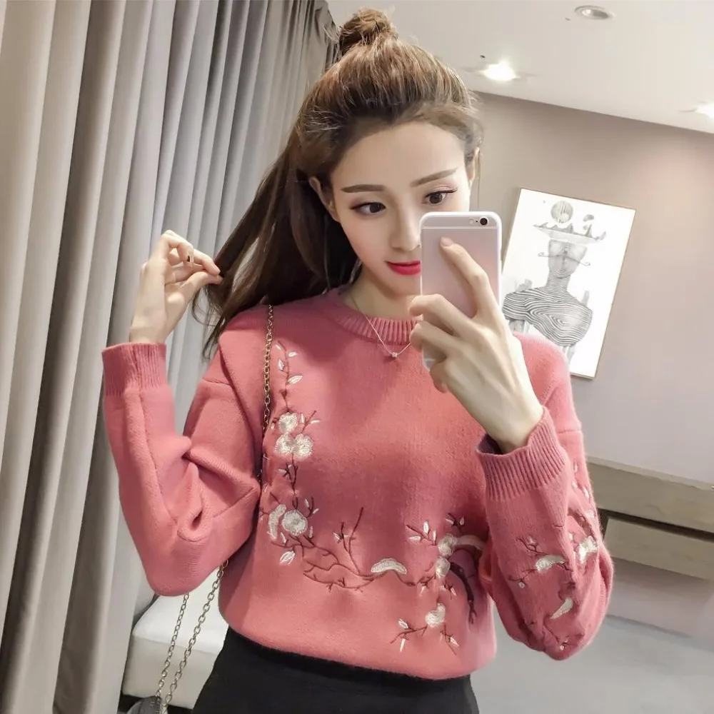 women clothing 2017 spring autumn winter korean vestidos fashion thin cute sweet new embroidery knit sweaters female A4555 | Женская