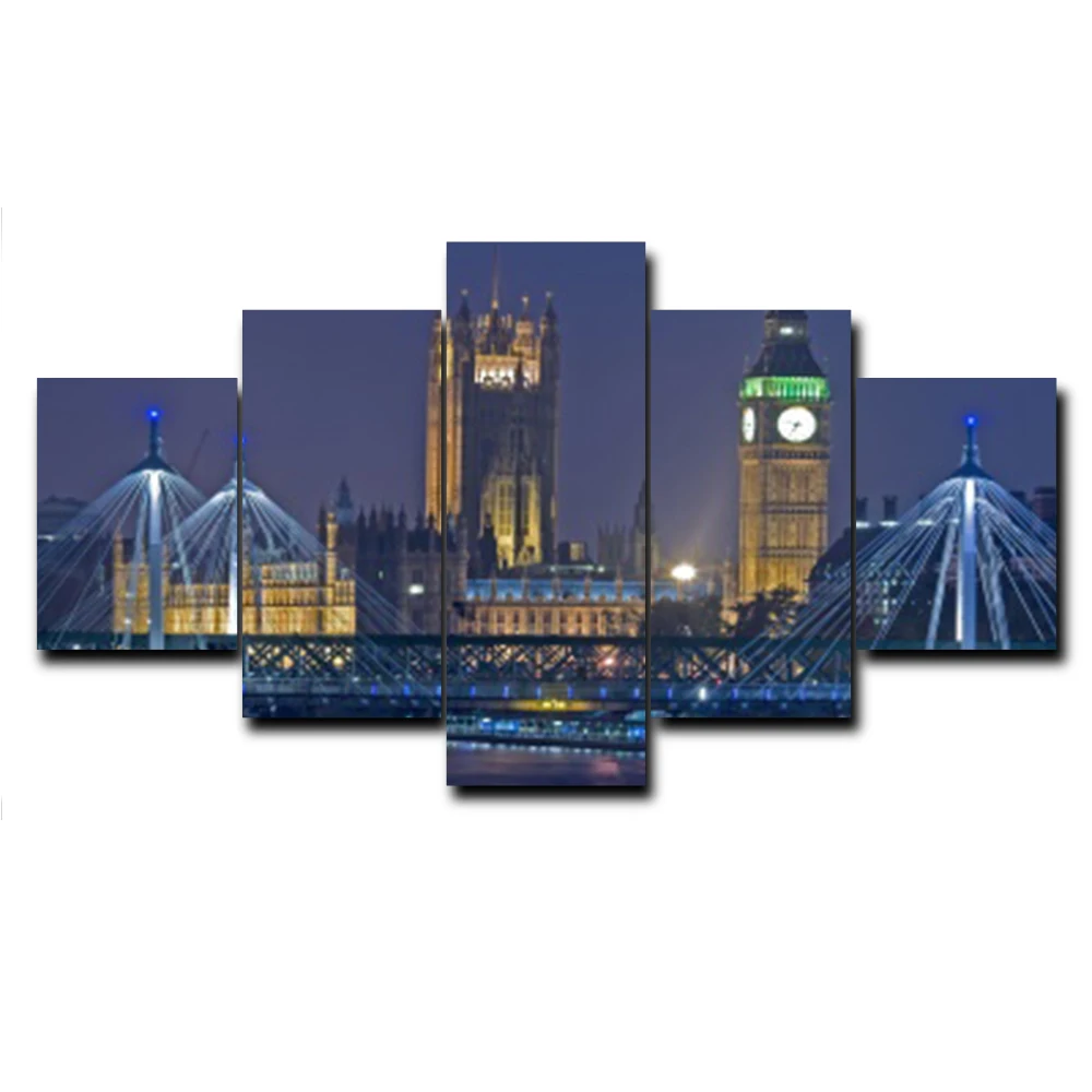 5 панелей современный Городской Ночной большой постер домашний декор винтажное