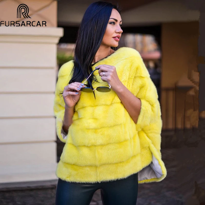 

Шуба женская FURSARCAR из натуральной норки, пончо из натуральной кожи, Осень-зима