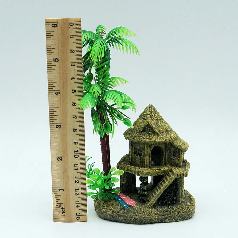 Моделирование Смолы Кокосовое Дерево Замок Аквариумы Fish Tank Украшения Украшение