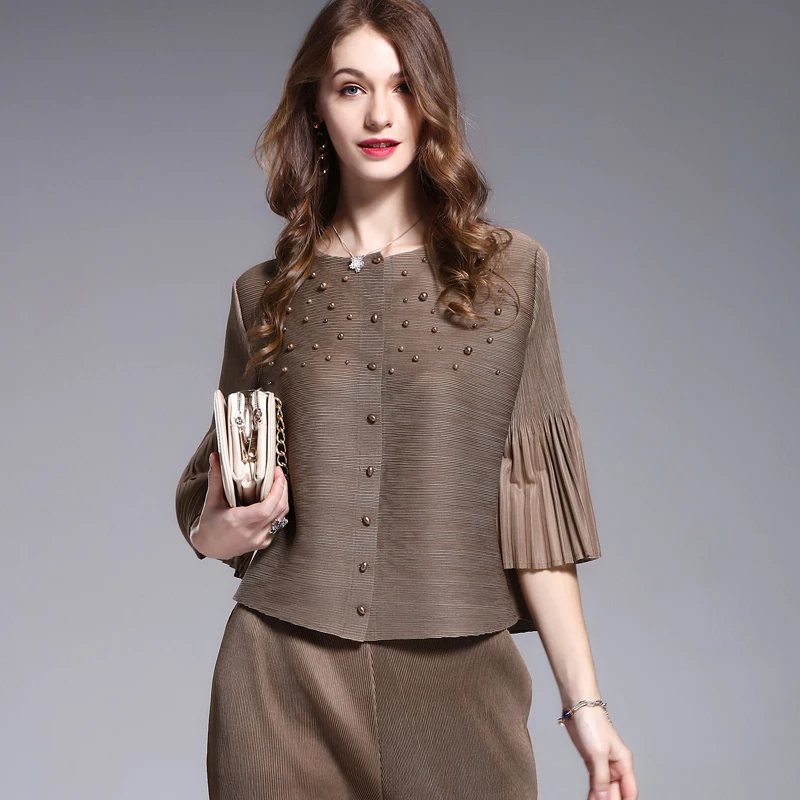 Женская плиссированная куртка Changpleat свободная тонкая однотонная короткая с