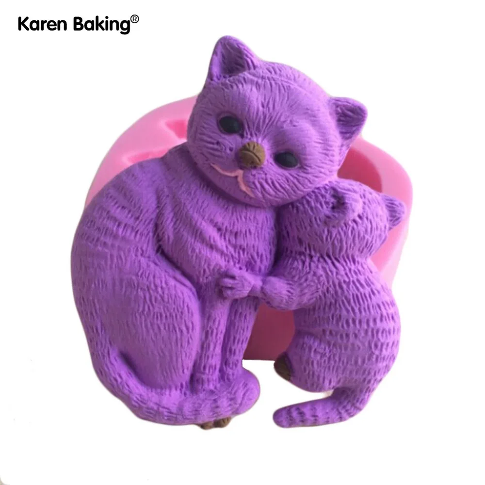 Baby Cat и мать Форма помадка 3D силиконовые формы Мыло свечи сахар Craft Инструменты