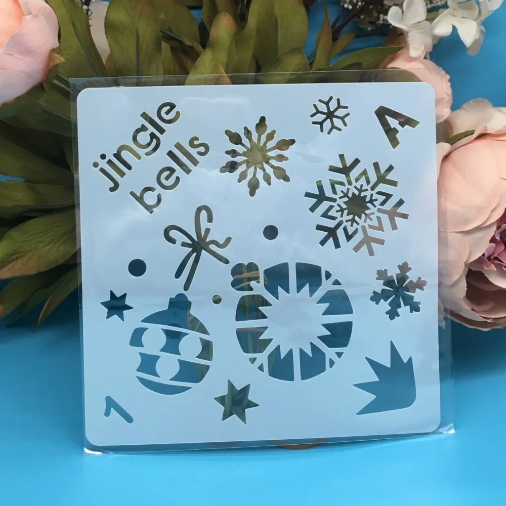13 см Jingle Bells Рождественские DIY слойные трафареты настенная живопись фотография