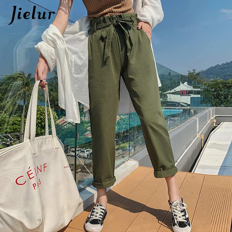 Jielur Harajuku женские брюки карго корейский ШИК Мода тонкий базовый Pantalon Mujer Green