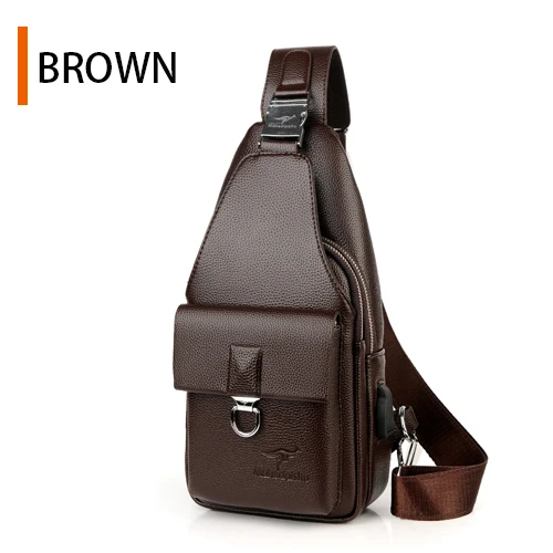 JackKevin мужская сумка Theftproof сумка кожаная грудь Crossbody мужские зарядные сумки для мужчин слинг-пакет - Цвет: Brown