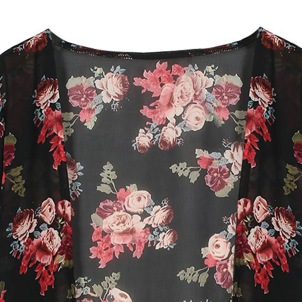 Летнее женское винтажное кимоно с рукавом до локтя модель 2019 года шифоновая