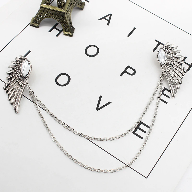 

European And American Big Retro Design Popular Chain Collar Chain The Old Angel Wings Brooch For Women -Y045
