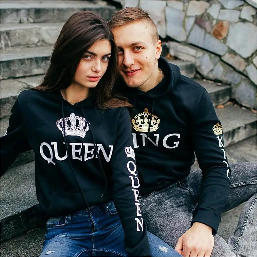 Poshfeel, толстовки с принтом «король», «Королева», для женщин и мужчин, толстовки для влюбленных пар, повседневные пуловеры, подарок