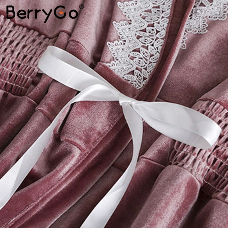 BerryGo Кружева сращивания бархат комплект из двух предметов Пижама 2018 осень зима