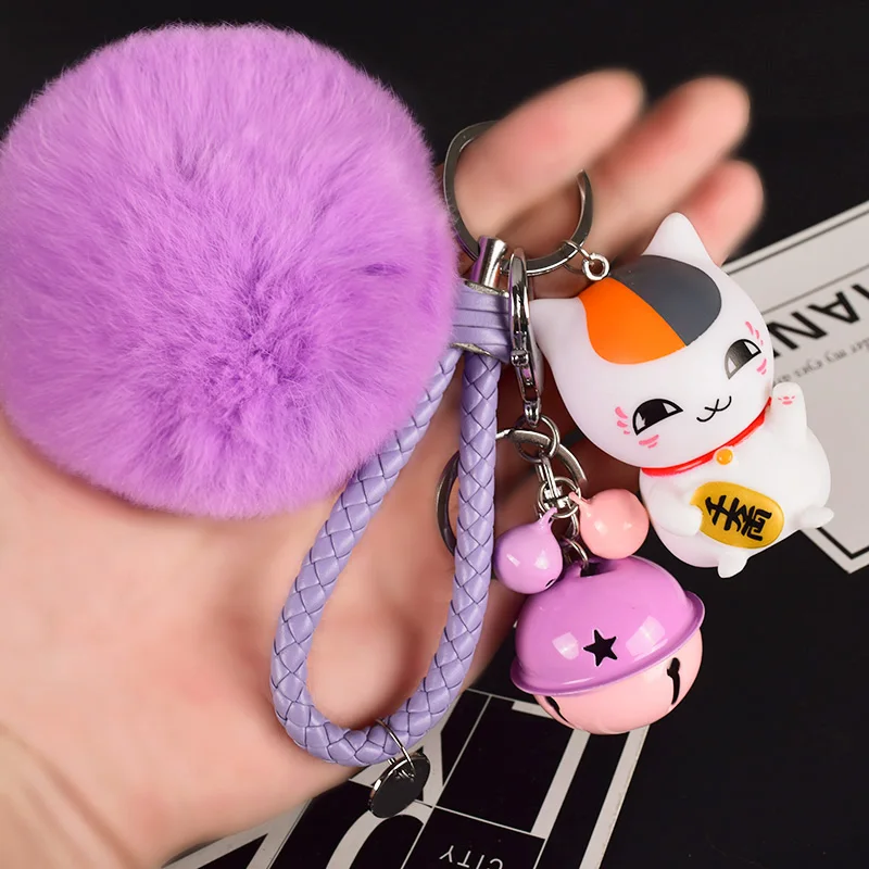 Maneki Neko Lucky Cat Fat Брелок меховой помпон помпоны женские кожаные брелки