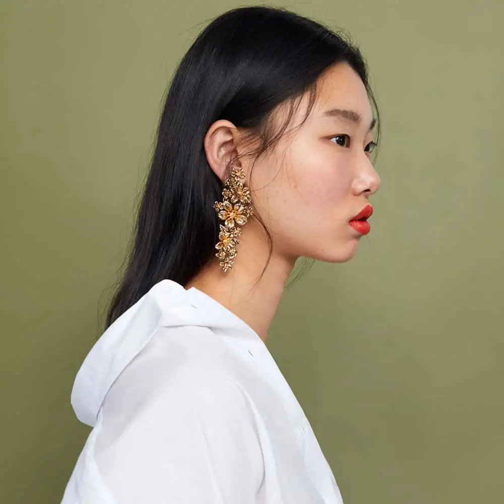 Flatfoosie ZA Boho Золотые Большие серьги висюльки для женщин хрустальные бусины Винтаж геометрическое сердце панк массивные серьги-капли ювелирные изделия