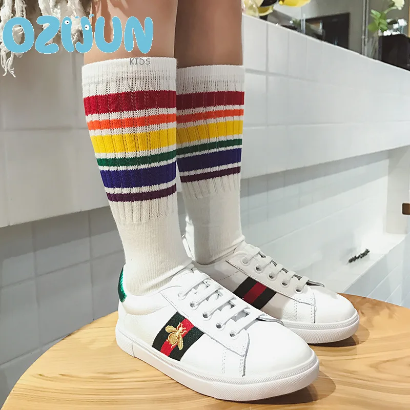 2017 New arrival fashion baby Kids Knee High Socks For Girls Boys Football Stripes Cotton Sports white black socks Old School|socks for girls|knee